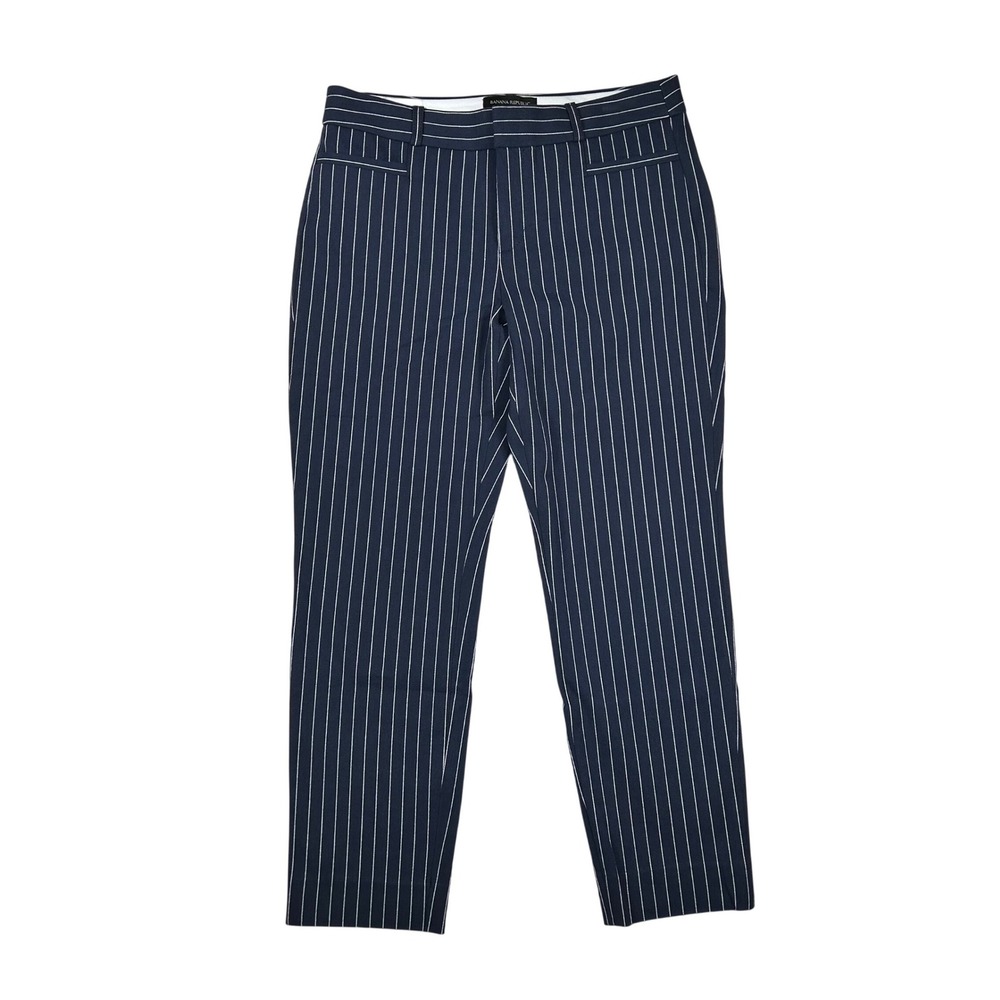 Banana Republic Sloan Pinstripe Dress Pants Navy Blue White Petite 4